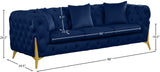 Kingdom Velvet / Plywood / Iron / Foam / Fiber Contemporary Navy Velvet Sofa - 88" W x 34.5" D x 29.5" H