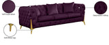Kingdom Velvet / Plywood / Iron / Foam / Fiber Contemporary Purple Velvet Sofa - 88" W x 34.5" D x 29.5" H