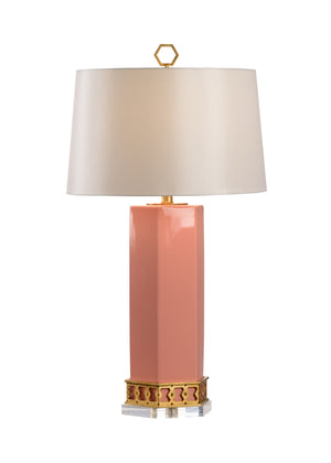 Miriam Transitional Honeycomb Table Lamp in Coral with Antique Gold Details for Stylish Spaces