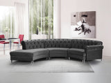 Anabella Acrylic Lucite / Velvet / Engineered Wood / Foam - Metal Contemporary Grey Velvet 3pc. Sectional - 140" W x 65" D x 31.5" H