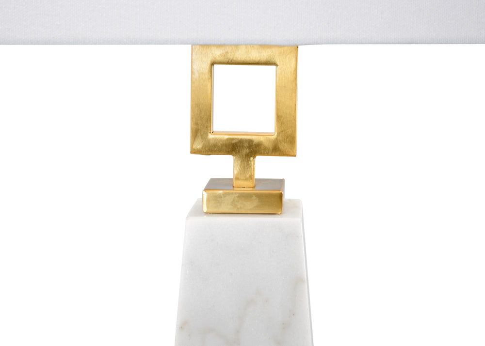 Marble Pyramid Lamp with Elegant Brass Accents – Chic Obelisk Design, White Marble & Antique Finish