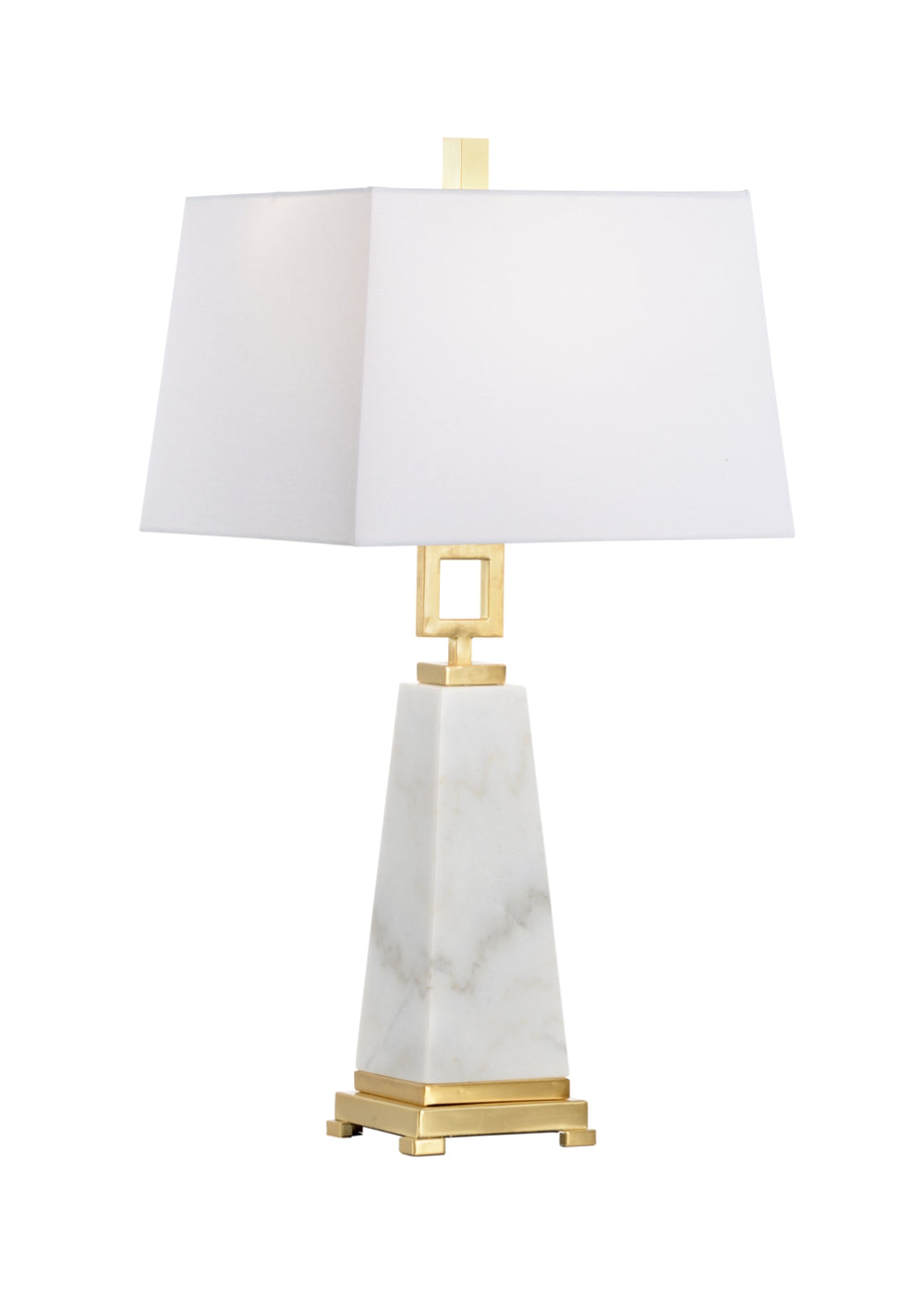 Marble Pyramid Lamp with Elegant Brass Accents – Chic Obelisk Design, White Marble & Antique Finish