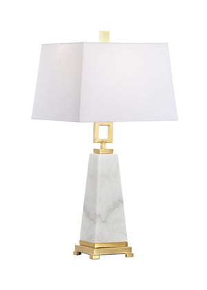 Marble Pyramid Lamp with Elegant Brass Accents – Chic Obelisk Design, White Marble & Antique Finish