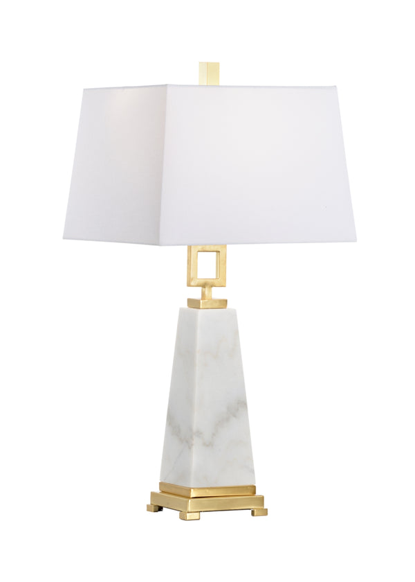 Marble Pyramid Lamp with Elegant Brass Accents – Chic Obelisk Design, White Marble & Antique Finish