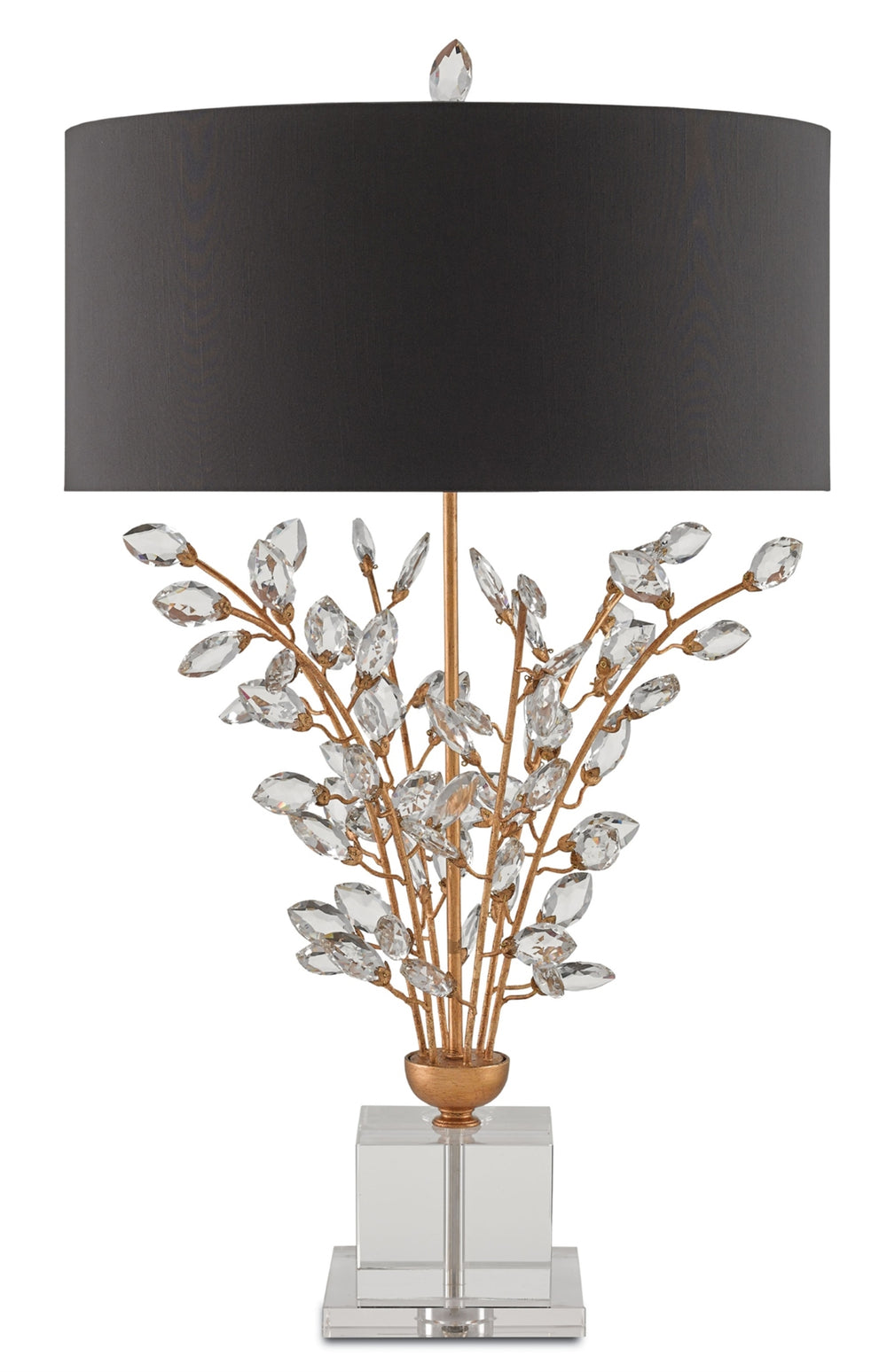 Forget-Me-Not Table Lamp in Chinois Gold Leaf Finish with Crystal Accents and Black Shade - 33.75" High