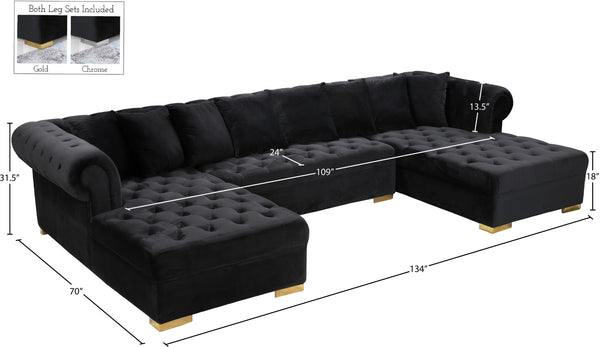 Presley Velvet / Engineered Wood / Metal / Foam Contemporary Black Velvet 3pc. Sectional - 134" W x 70" D x 31.5" H
