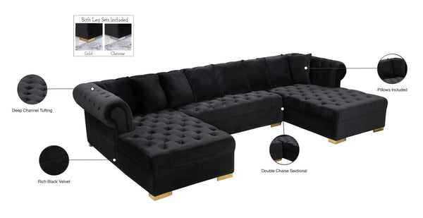 Presley Velvet / Engineered Wood / Metal / Foam Contemporary Black Velvet 3pc. Sectional - 134" W x 70" D x 31.5" H