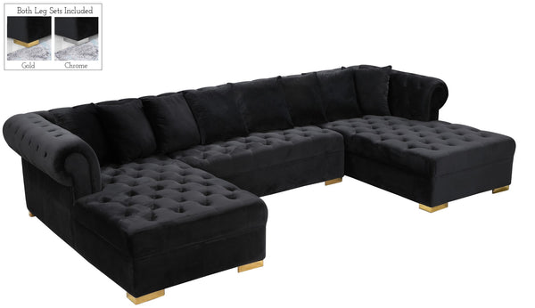 Presley Velvet / Engineered Wood / Metal / Foam Contemporary Black Velvet 3pc. Sectional - 134" W x 70" D x 31.5" H