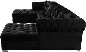 Presley Velvet / Engineered Wood / Metal / Foam Contemporary Black Velvet 3pc. Sectional - 134" W x 70" D x 31.5" H