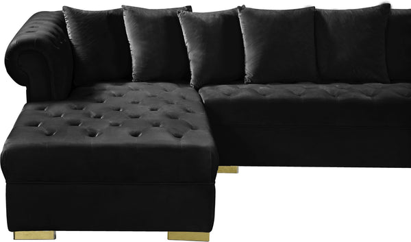 Presley Velvet / Engineered Wood / Metal / Foam Contemporary Black Velvet 3pc. Sectional - 134" W x 70" D x 31.5" H