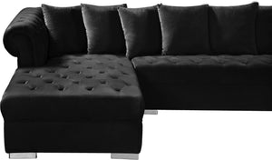 Presley Velvet / Engineered Wood / Metal / Foam Contemporary Black Velvet 3pc. Sectional - 134" W x 70" D x 31.5" H