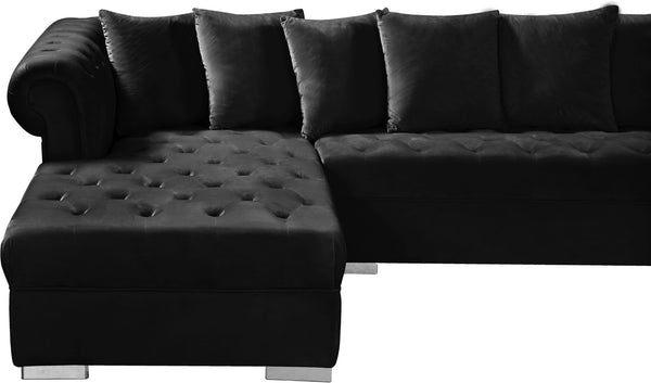 Presley Velvet / Engineered Wood / Metal / Foam Contemporary Black Velvet 3pc. Sectional - 134" W x 70" D x 31.5" H
