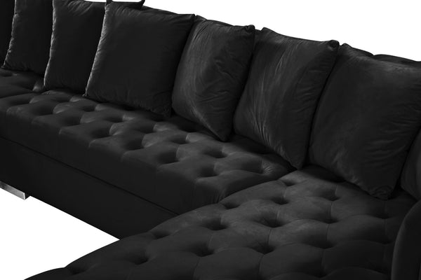 Presley Velvet / Engineered Wood / Metal / Foam Contemporary Black Velvet 3pc. Sectional - 134" W x 70" D x 31.5" H