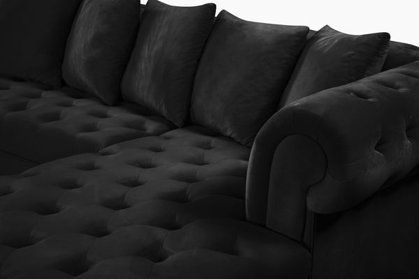 Presley Velvet / Engineered Wood / Metal / Foam Contemporary Black Velvet 3pc. Sectional - 134" W x 70" D x 31.5" H