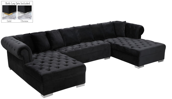 Presley Velvet / Engineered Wood / Metal / Foam Contemporary Black Velvet 3pc. Sectional - 134" W x 70" D x 31.5" H