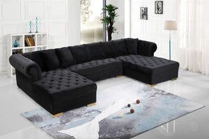 Presley Velvet / Engineered Wood / Metal / Foam Contemporary Black Velvet 3pc. Sectional - 134" W x 70" D x 31.5" H