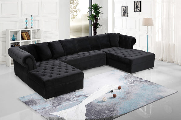 Presley Velvet / Engineered Wood / Metal / Foam Contemporary Black Velvet 3pc. Sectional - 134" W x 70" D x 31.5" H
