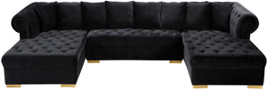 Presley Velvet / Engineered Wood / Metal / Foam Contemporary Black Velvet 3pc. Sectional - 134" W x 70" D x 31.5" H