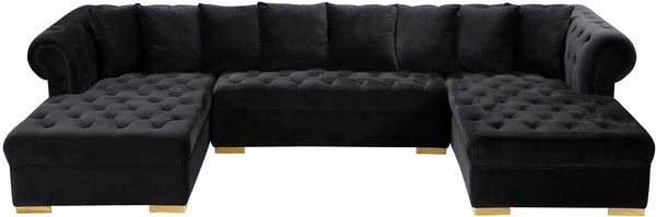 Presley Velvet / Engineered Wood / Metal / Foam Contemporary Black Velvet 3pc. Sectional - 134" W x 70" D x 31.5" H