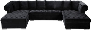 Presley Velvet / Engineered Wood / Metal / Foam Contemporary Black Velvet 3pc. Sectional - 134" W x 70" D x 31.5" H