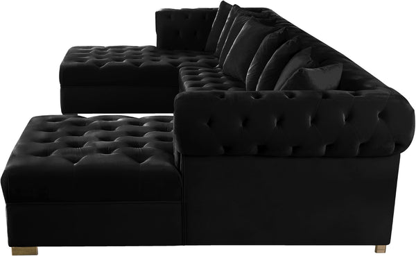 Presley Velvet / Engineered Wood / Metal / Foam Contemporary Black Velvet 3pc. Sectional - 134" W x 70" D x 31.5" H