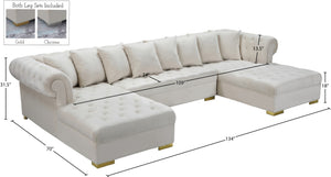 Presley Velvet / Engineered Wood / Metal / Foam Contemporary Cream Velvet 3pc. Sectional - 134" W x 70" D x 31.5" H