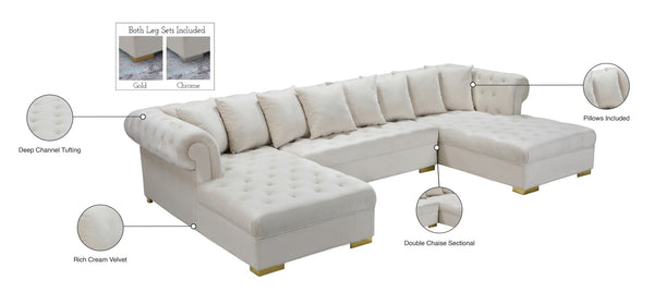 Presley Velvet / Engineered Wood / Metal / Foam Contemporary Cream Velvet 3pc. Sectional - 134" W x 70" D x 31.5" H