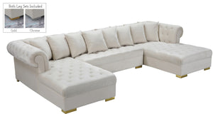 Presley Velvet / Engineered Wood / Metal / Foam Contemporary Cream Velvet 3pc. Sectional - 134" W x 70" D x 31.5" H