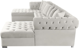 Presley Velvet / Engineered Wood / Metal / Foam Contemporary Cream Velvet 3pc. Sectional - 134" W x 70" D x 31.5" H