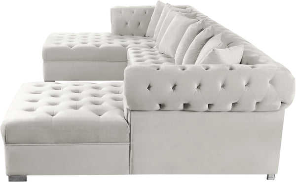 Presley Velvet / Engineered Wood / Metal / Foam Contemporary Cream Velvet 3pc. Sectional - 134" W x 70" D x 31.5" H