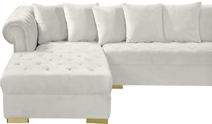 Presley Velvet / Engineered Wood / Metal / Foam Contemporary Cream Velvet 3pc. Sectional - 134" W x 70" D x 31.5" H