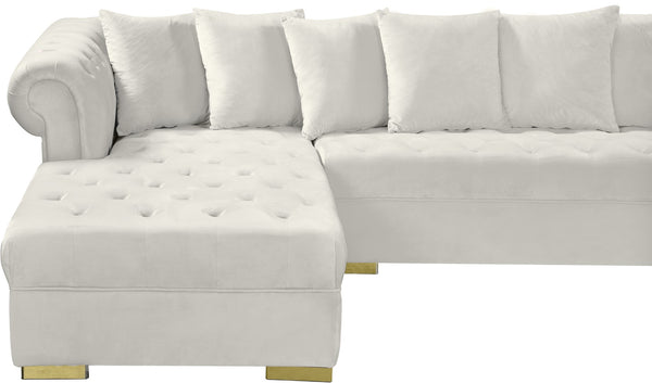 Presley Velvet / Engineered Wood / Metal / Foam Contemporary Cream Velvet 3pc. Sectional - 134" W x 70" D x 31.5" H
