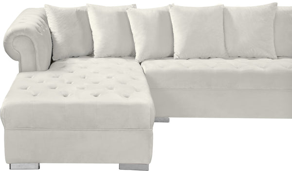 Presley Velvet / Engineered Wood / Metal / Foam Contemporary Cream Velvet 3pc. Sectional - 134" W x 70" D x 31.5" H