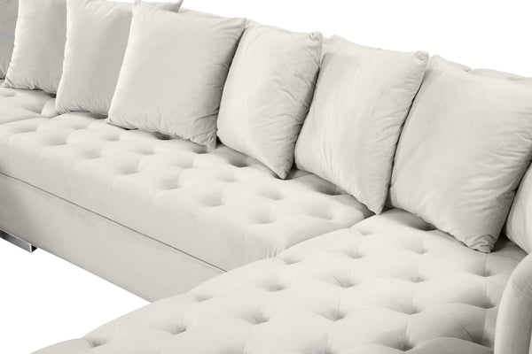 Presley Velvet / Engineered Wood / Metal / Foam Contemporary Cream Velvet 3pc. Sectional - 134" W x 70" D x 31.5" H