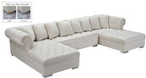 Presley Velvet / Engineered Wood / Metal / Foam Contemporary Cream Velvet 3pc. Sectional - 134" W x 70" D x 31.5" H