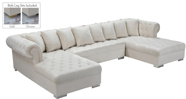 Presley Velvet / Engineered Wood / Metal / Foam Contemporary Cream Velvet 3pc. Sectional - 134" W x 70" D x 31.5" H