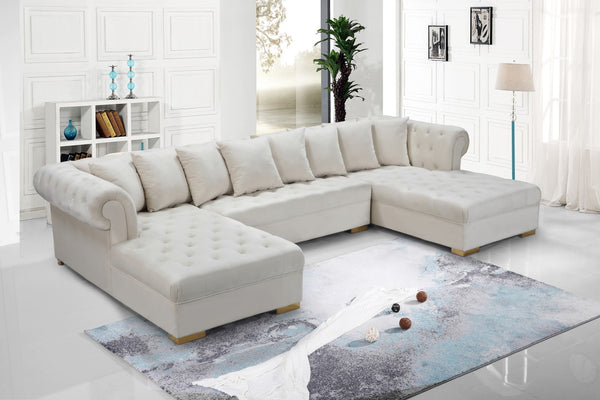 Presley Velvet / Engineered Wood / Metal / Foam Contemporary Cream Velvet 3pc. Sectional - 134" W x 70" D x 31.5" H