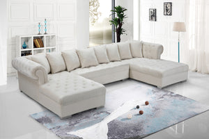 Presley Velvet / Engineered Wood / Metal / Foam Contemporary Cream Velvet 3pc. Sectional - 134" W x 70" D x 31.5" H