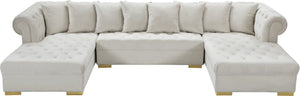 Presley Velvet / Engineered Wood / Metal / Foam Contemporary Cream Velvet 3pc. Sectional - 134" W x 70" D x 31.5" H