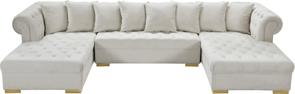 Presley Velvet / Engineered Wood / Metal / Foam Contemporary Cream Velvet 3pc. Sectional - 134" W x 70" D x 31.5" H