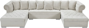 Presley Velvet / Engineered Wood / Metal / Foam Contemporary Cream Velvet 3pc. Sectional - 134" W x 70" D x 31.5" H