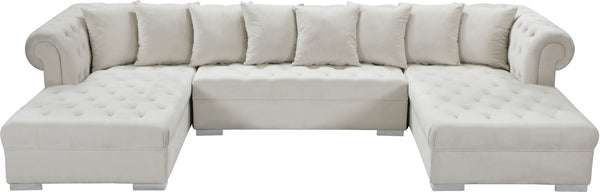 Presley Velvet / Engineered Wood / Metal / Foam Contemporary Cream Velvet 3pc. Sectional - 134" W x 70" D x 31.5" H