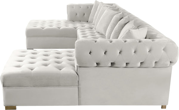 Presley Velvet / Engineered Wood / Metal / Foam Contemporary Cream Velvet 3pc. Sectional - 134" W x 70" D x 31.5" H
