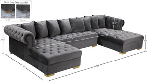 Presley Velvet / Engineered Wood / Metal / Foam Contemporary Grey Velvet 3pc. Sectional - 134" W x 70" D x 31.5" H