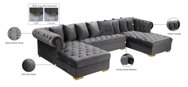 Presley Velvet / Engineered Wood / Metal / Foam Contemporary Grey Velvet 3pc. Sectional - 134" W x 70" D x 31.5" H