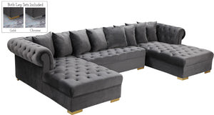 Presley Velvet / Engineered Wood / Metal / Foam Contemporary Grey Velvet 3pc. Sectional - 134" W x 70" D x 31.5" H