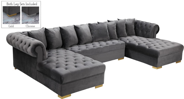 Presley Velvet / Engineered Wood / Metal / Foam Contemporary Grey Velvet 3pc. Sectional - 134" W x 70" D x 31.5" H