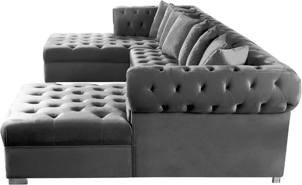 Presley Velvet / Engineered Wood / Metal / Foam Contemporary Grey Velvet 3pc. Sectional - 134" W x 70" D x 31.5" H