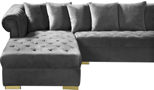 Presley Velvet / Engineered Wood / Metal / Foam Contemporary Grey Velvet 3pc. Sectional - 134" W x 70" D x 31.5" H