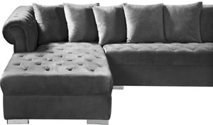 Presley Velvet / Engineered Wood / Metal / Foam Contemporary Grey Velvet 3pc. Sectional - 134" W x 70" D x 31.5" H